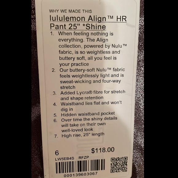 lululemon Align™ Legging Pant 25" *Shine Hi-rise, 25" length Nulu ™ gun metal, 6 - Picture 6 of 9
